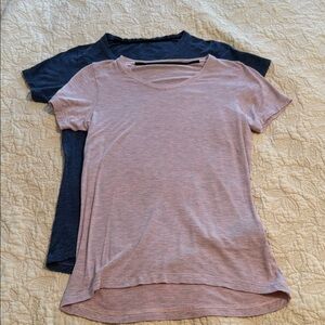 Women's V-Neck Short Sleeve Tops - Light Pink and Dark Gray